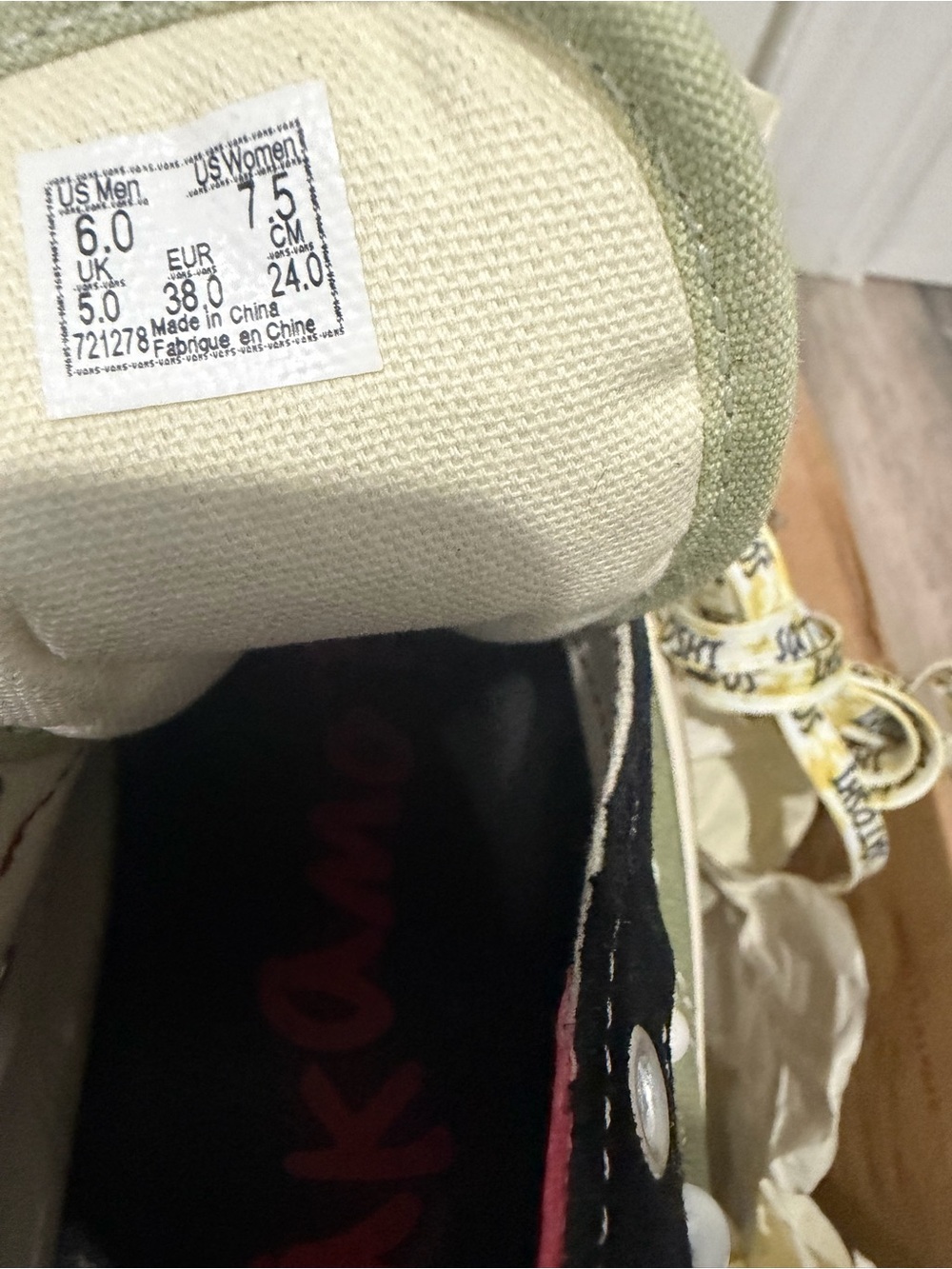 Vans OTW x Satoshi Nakamoto Olive and Black Pearl-Trim Slip-On Sneakers - Picture 3 of 9